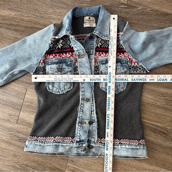 Upcycled OOAK Reworked Sz M Vintage Gap Denim Jacket & Woolrich Nordic Sweater - Picture 6 of 6
